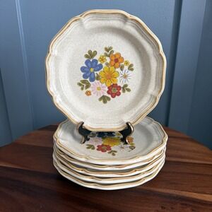 Mikasa Garden Club Spring Bouquet 8"  Salad Plates Set Of 5 EC 405 Japan Vintage